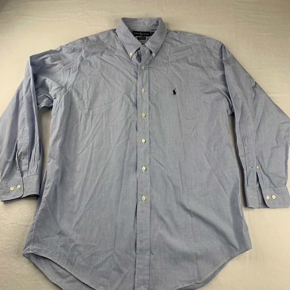 Ralph Lauren Yarmouth Button Down Mens 16.5 32/33 Blue Check Long Sleeve Shirt
